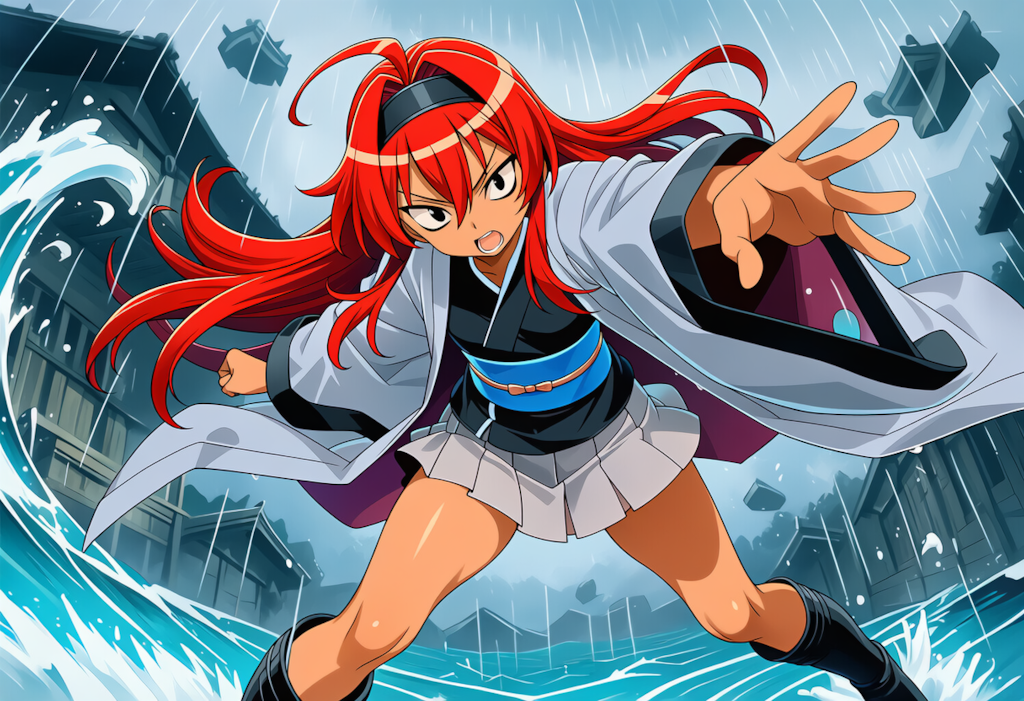 妖術で嵐を呼ぶ月羽