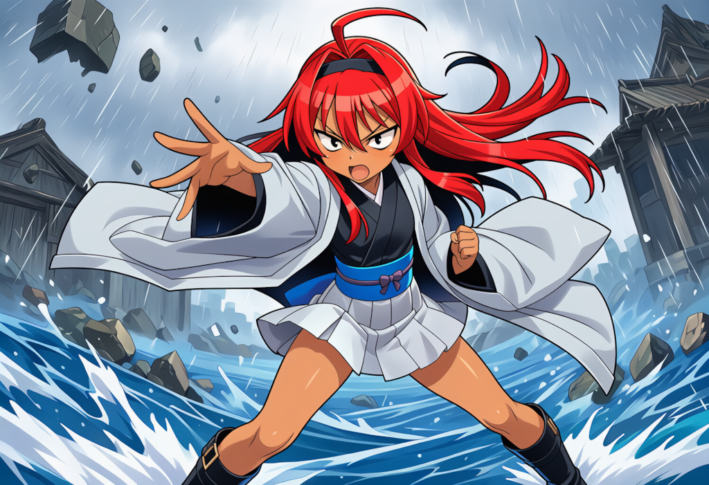 妖術で嵐を呼ぶ月羽