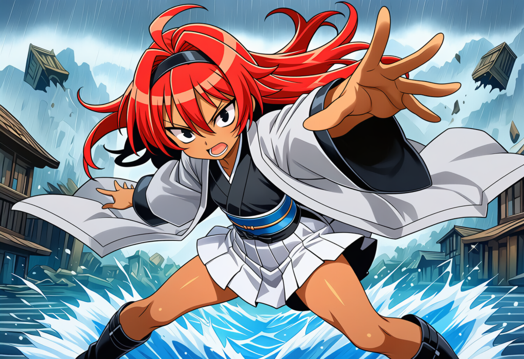 妖術で嵐を呼ぶ月羽