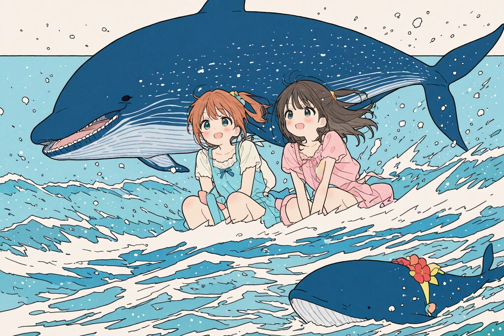 クジラの絵を出そうとすると、そっと女性も添えてくれるDIRTさん