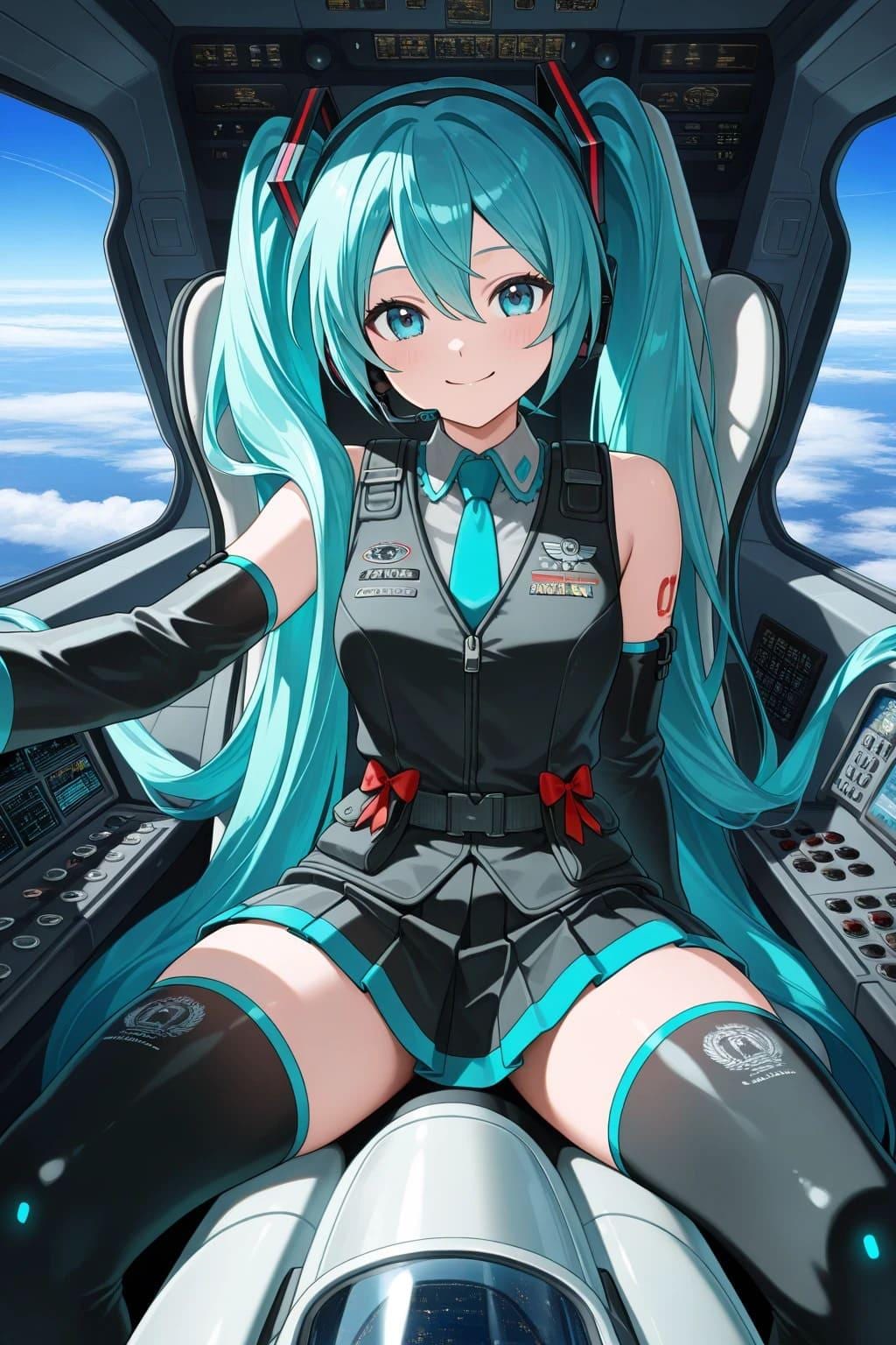 戦闘機の操縦席に座る初音ミク