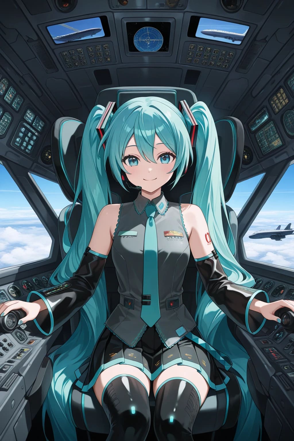 戦闘機の操縦席に座る初音ミク | の人気AIイラスト・グラビア