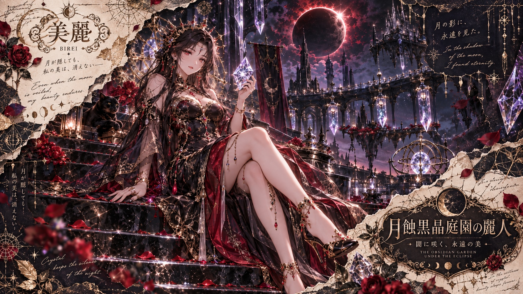 The Obsidian Garden Under the Eclipse  Even when the moon is veiled, my beauty endures.  Beneath an | の人気AIイラスト・グラビア