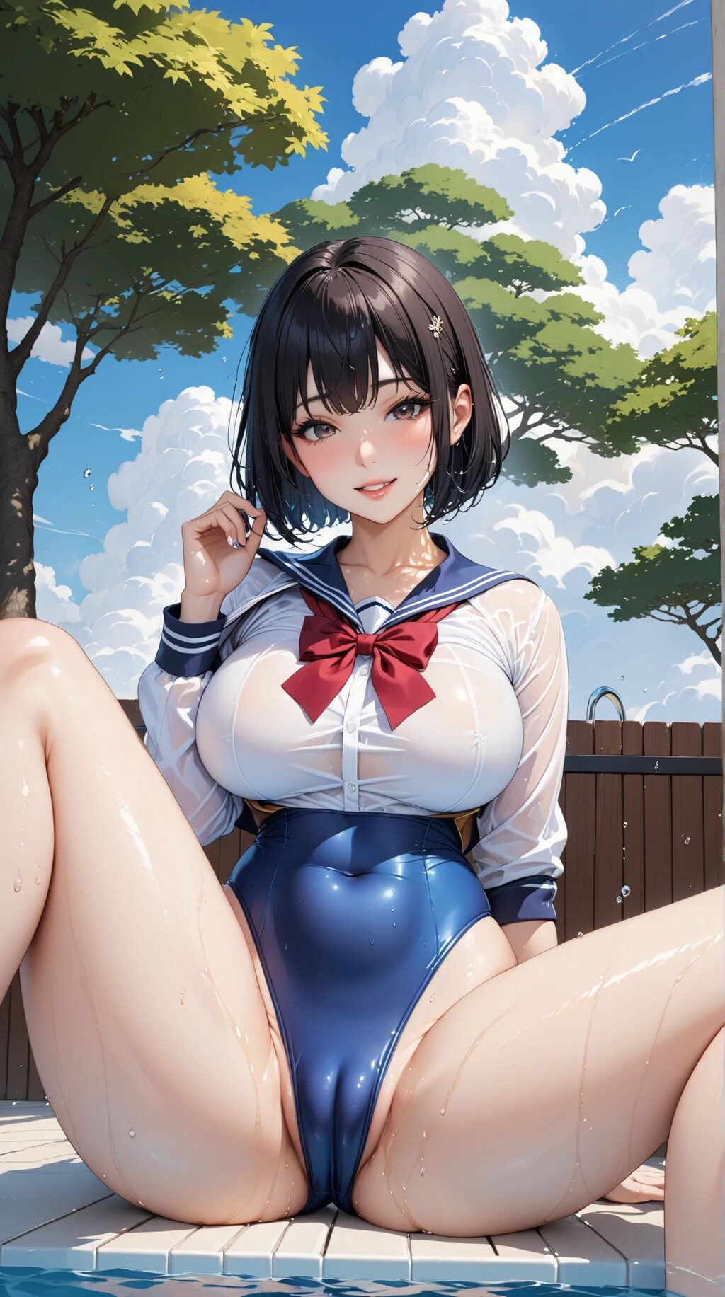 グラビアアイドル　セーラースク水撮影バージョン。