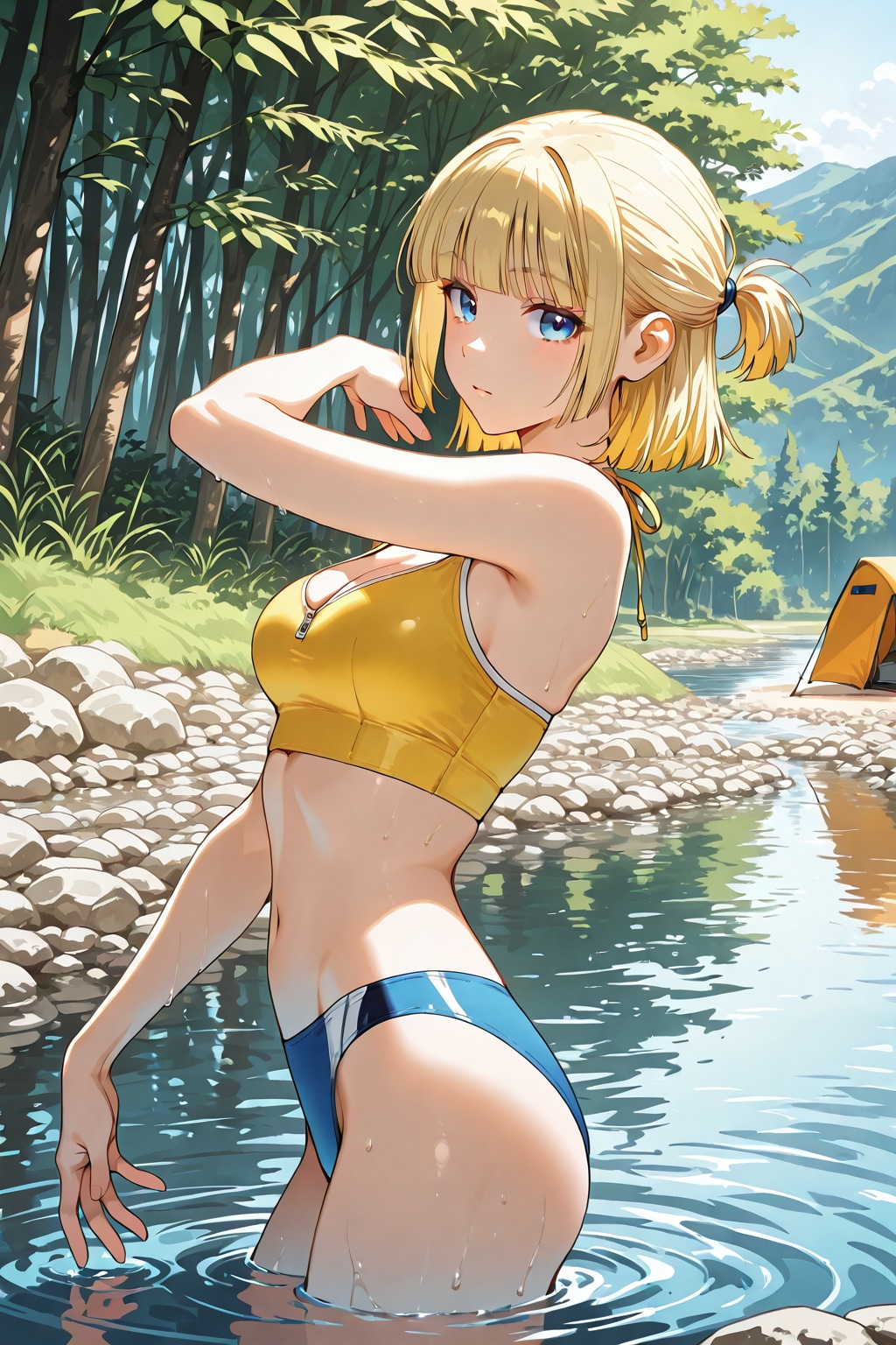 川辺でのキャンプを楽しむ
