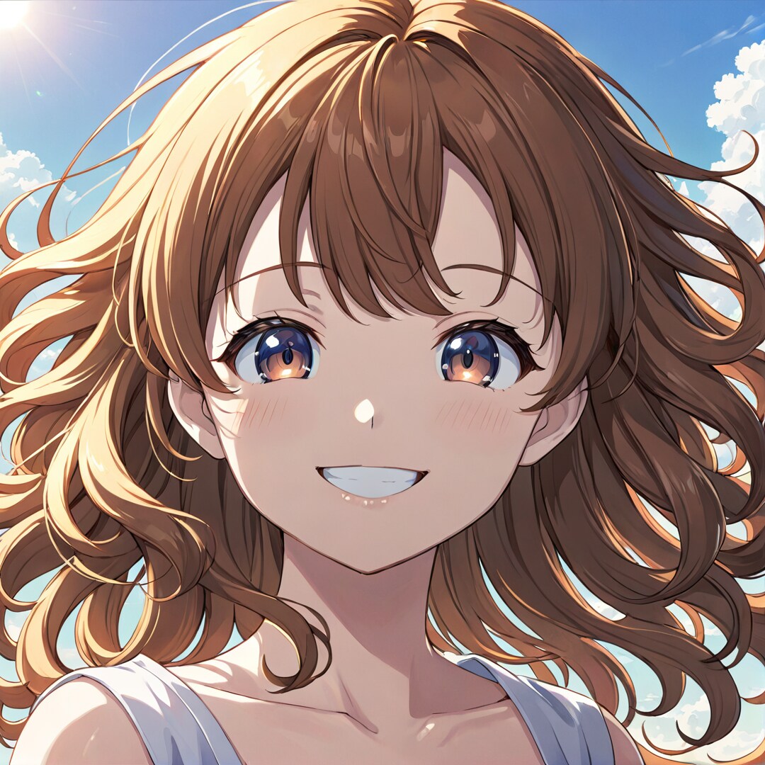ウェーブの掛かった髪：笑顔の女の子