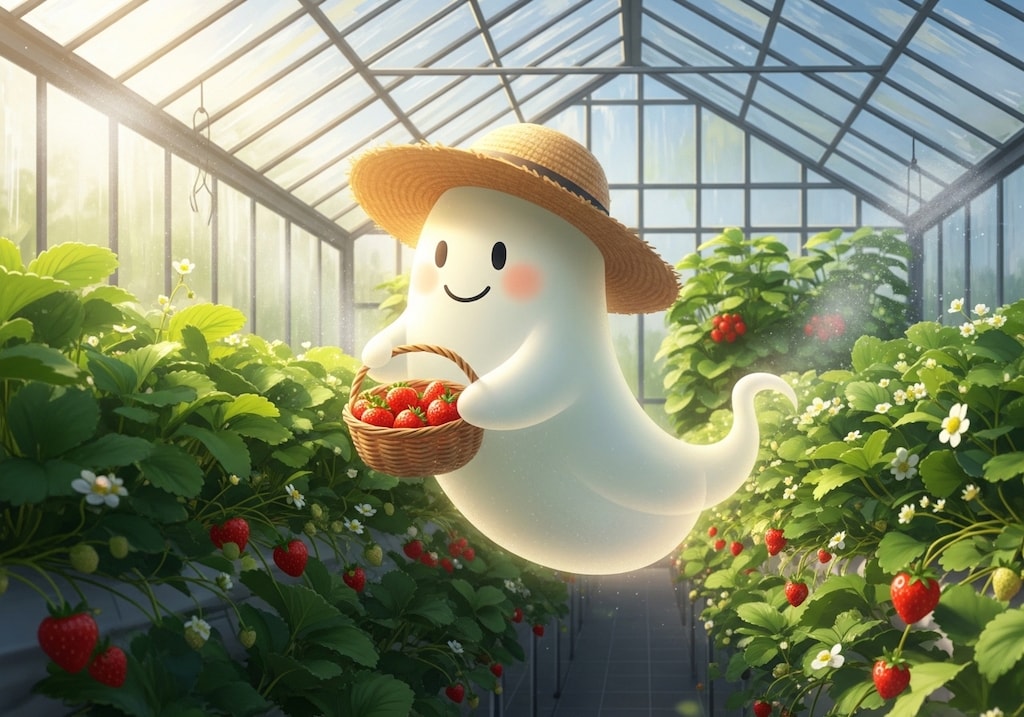 苺を収穫するお化けさん