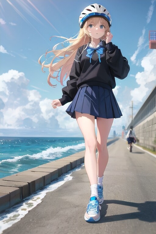 下校途中に海を見に来た女の子