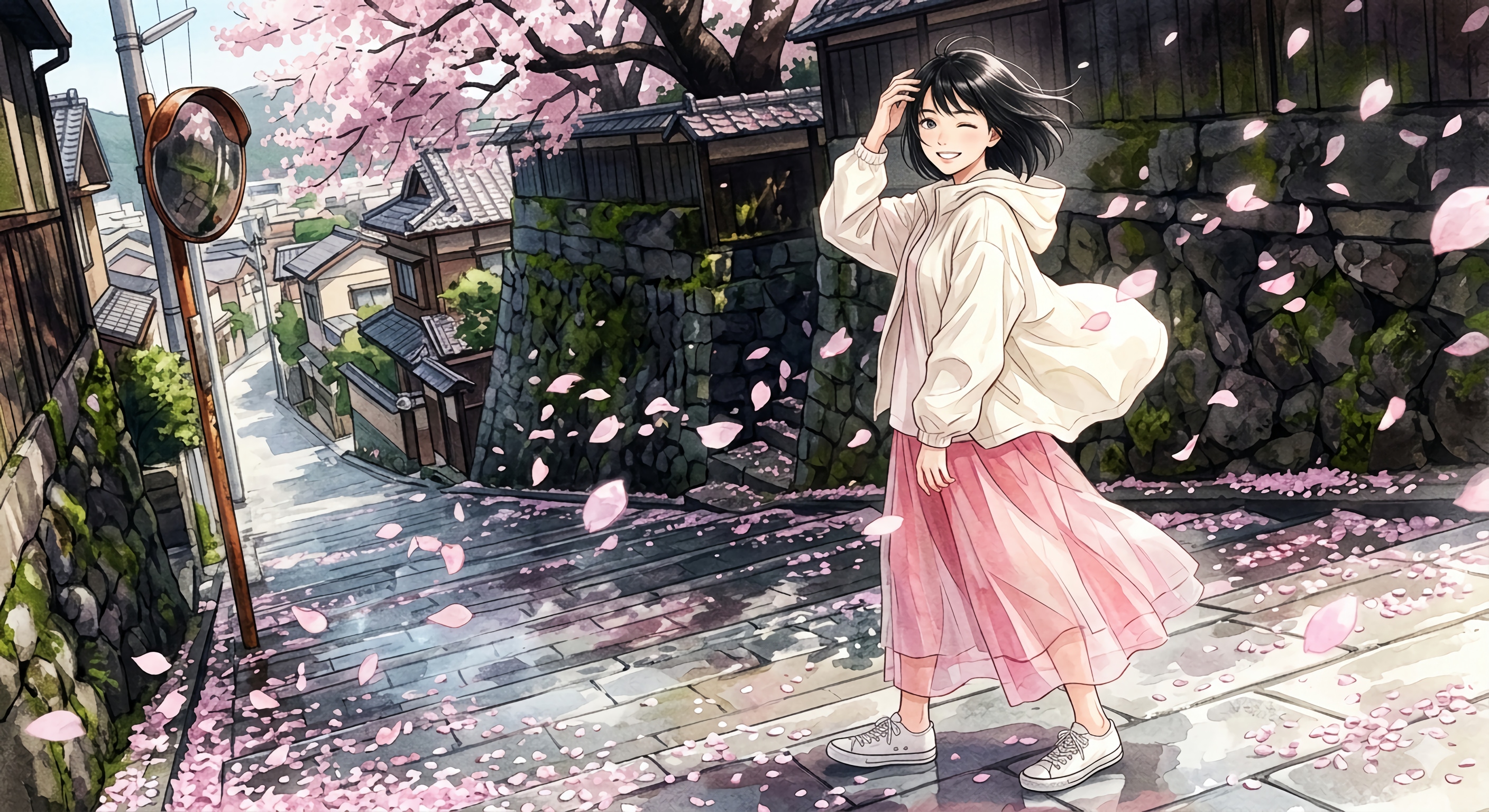 お散歩〜零れ桜の階（きざはし）に、春を編む | の人気AIイラスト・グラビア