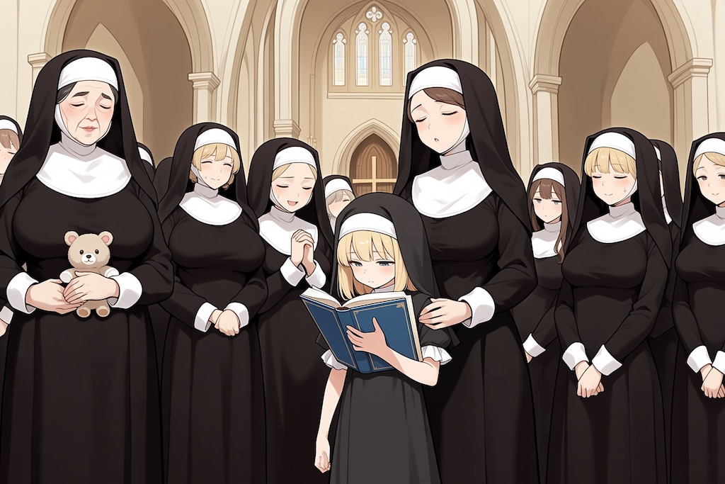 本とシスターとぬいぐるみ