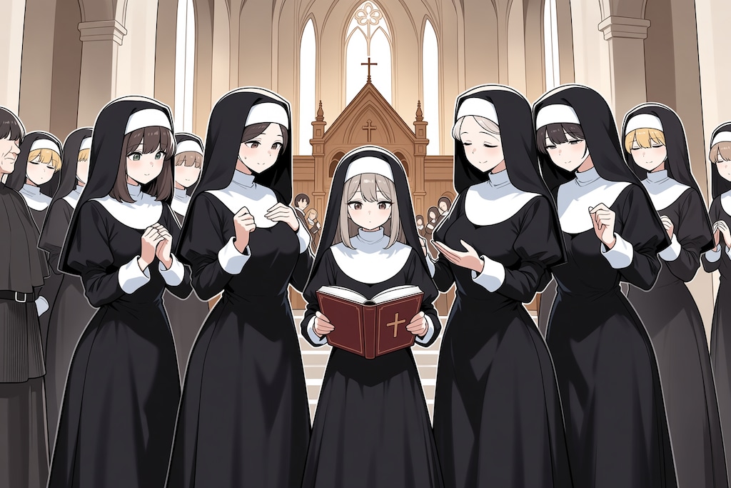 本とシスターとぬいぐるみ