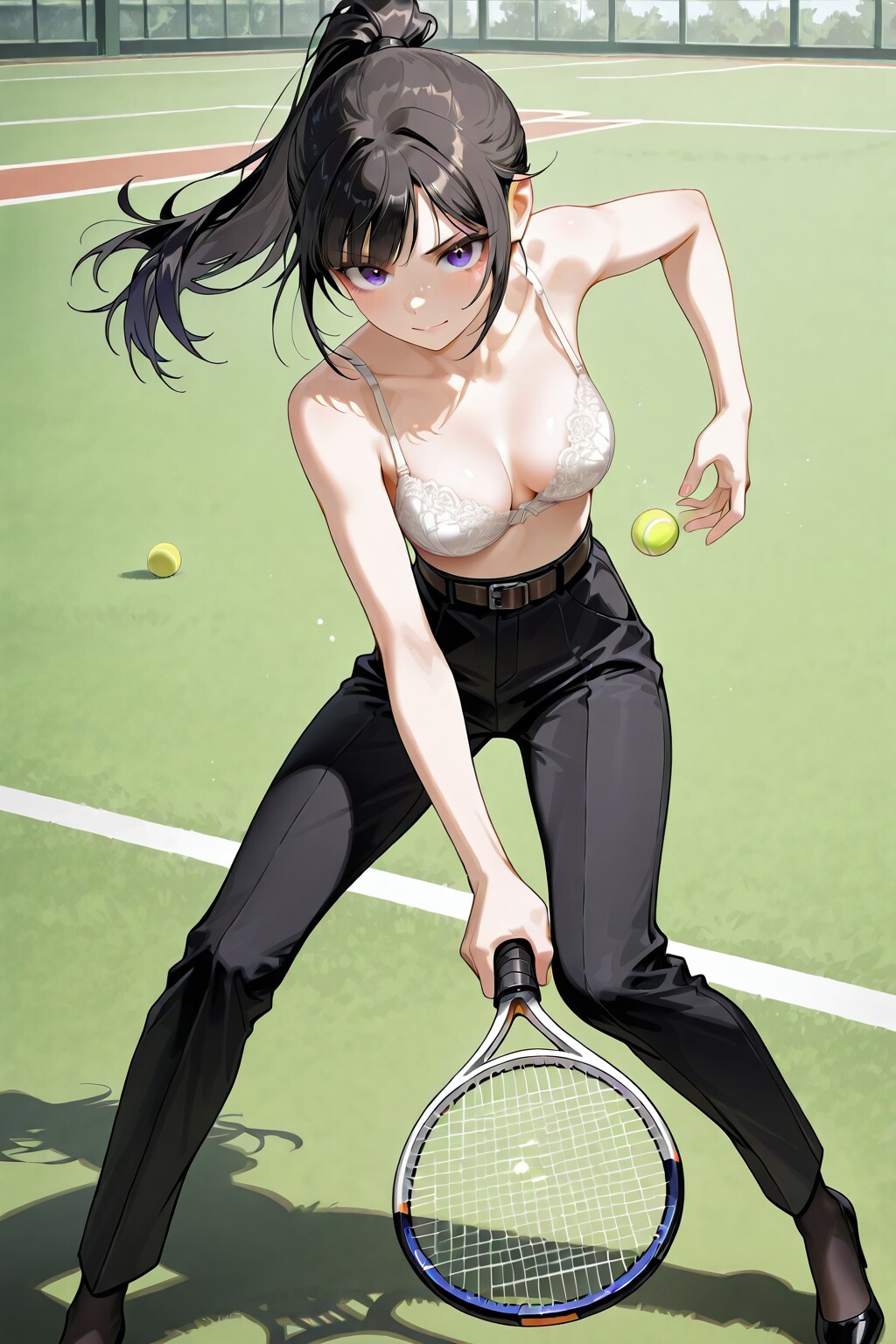 韓国美少女の純白レースブラジャーテニス