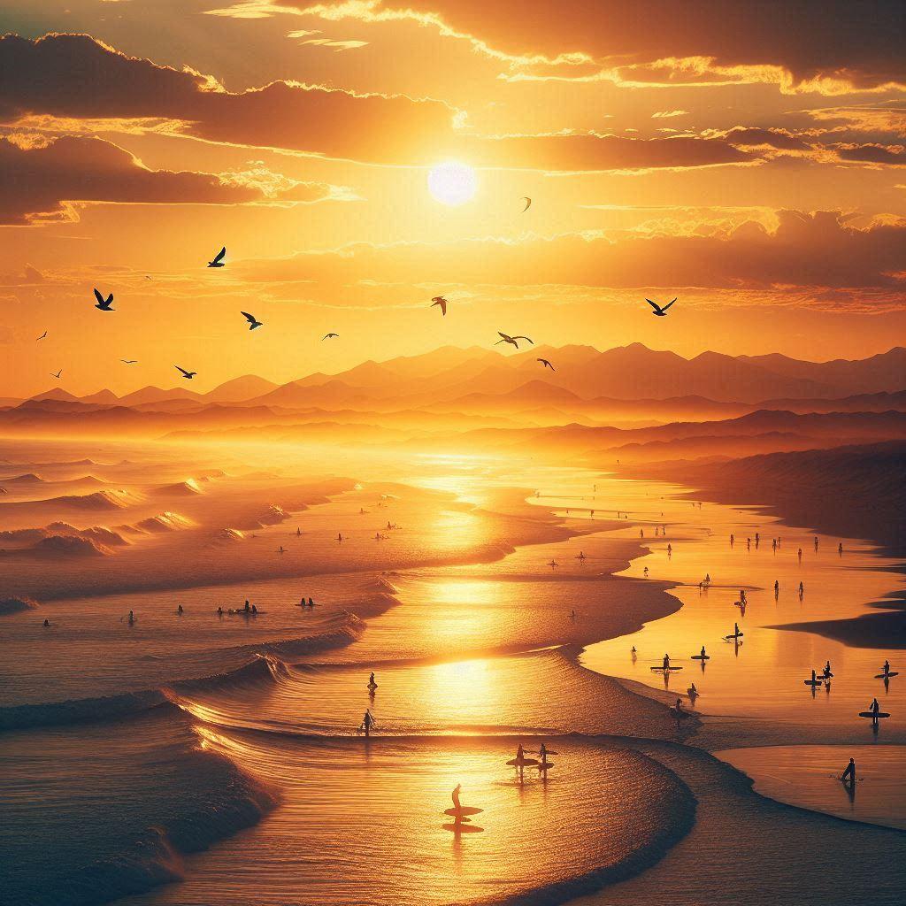 九十九里浜の夕日