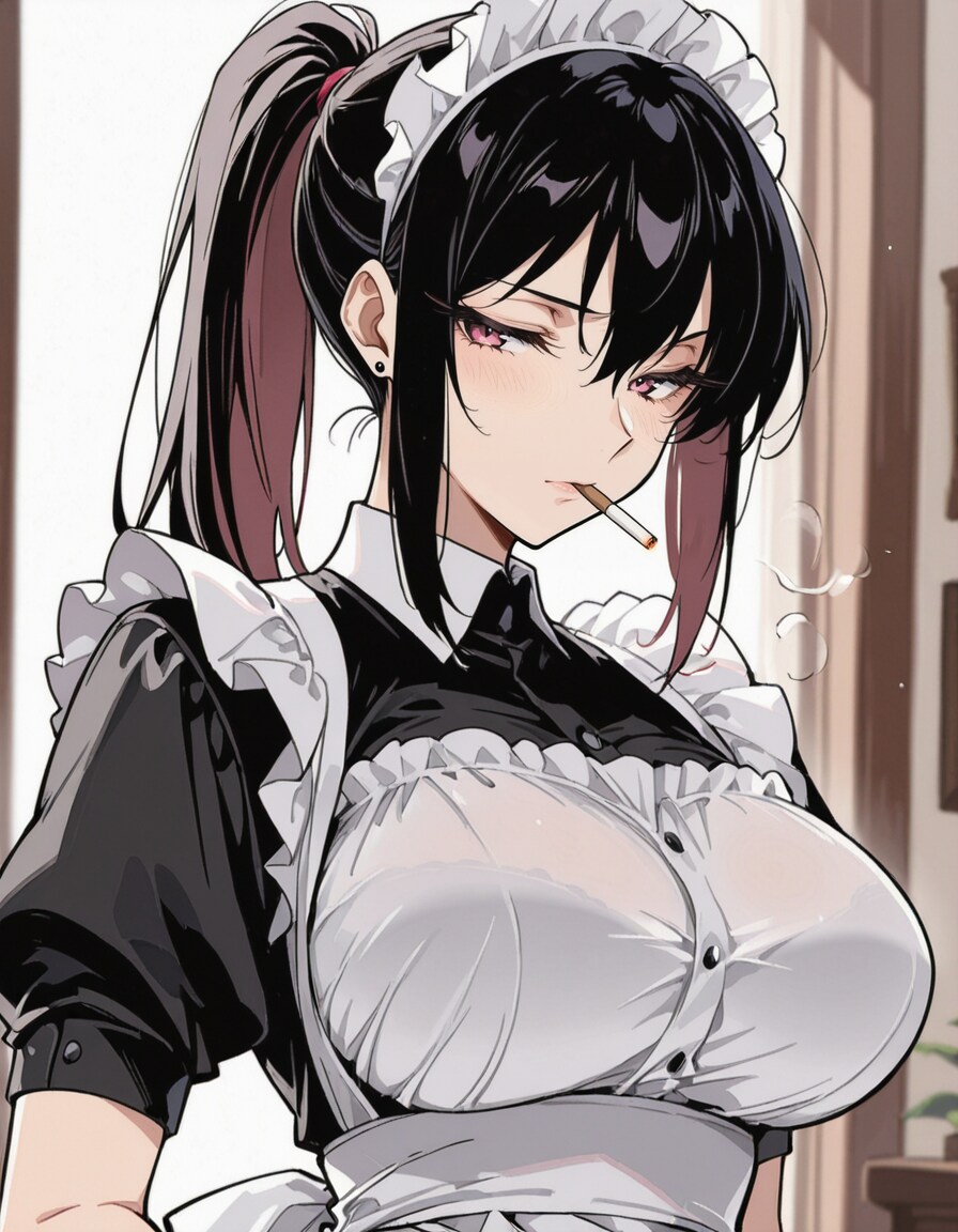 タバコ休憩中のメイドさん