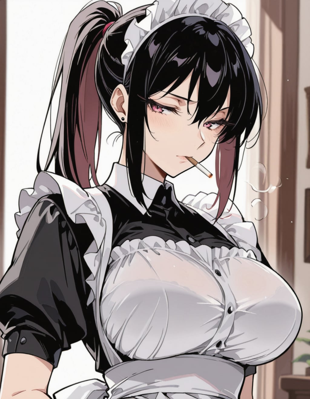 タバコ休憩中のメイドさん