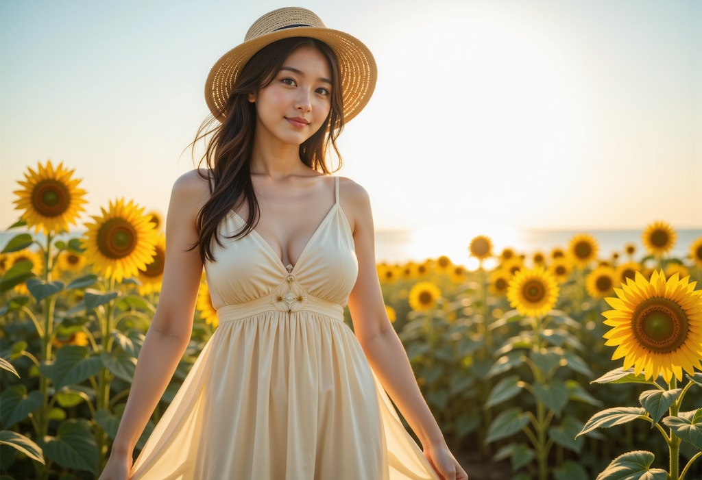 海辺のひまわり畑