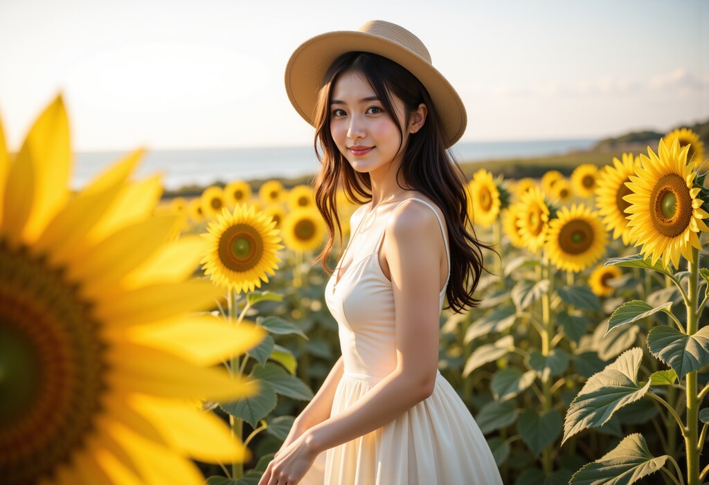 海辺のひまわり畑