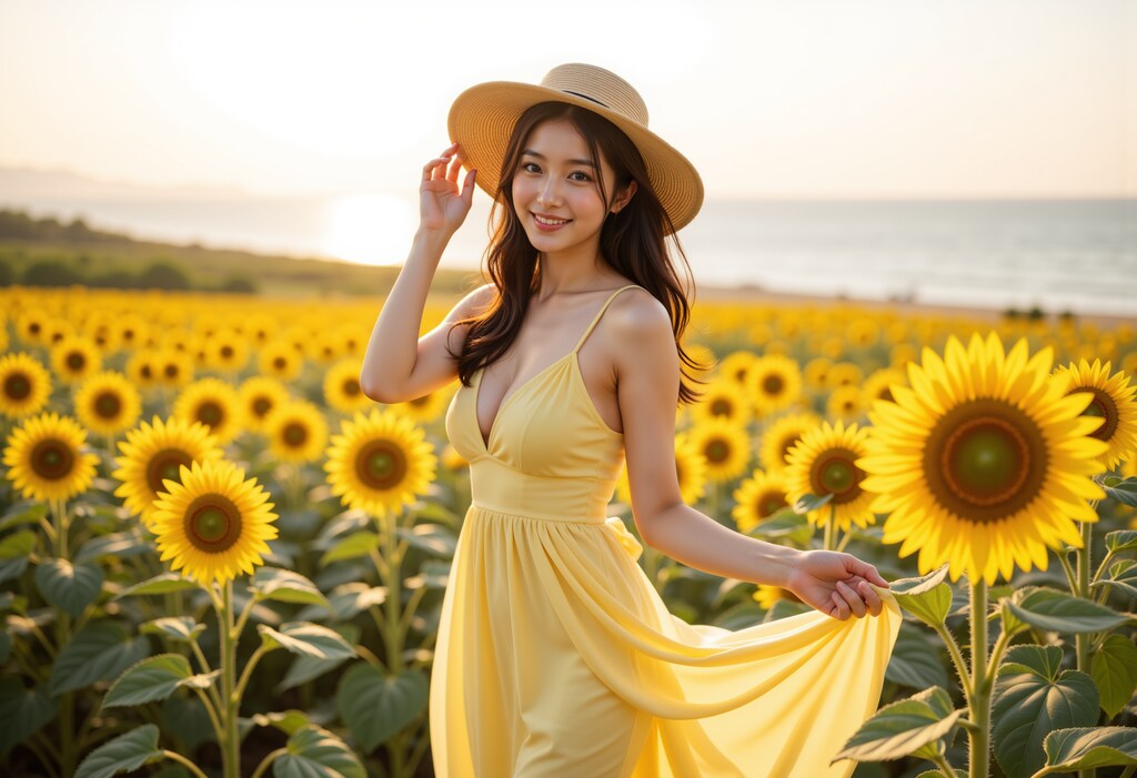 海辺のひまわり畑