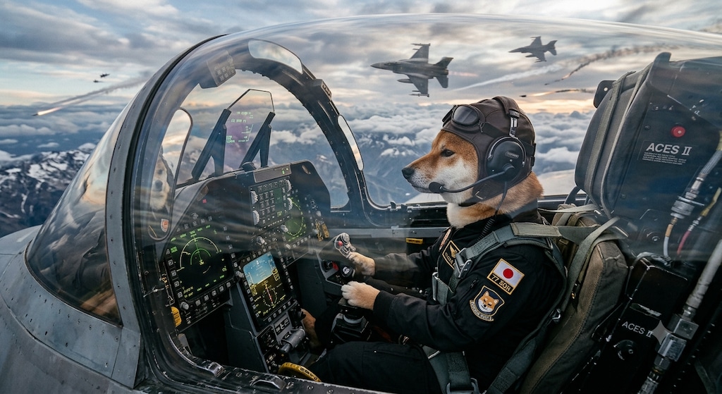 空中戦をする柴犬