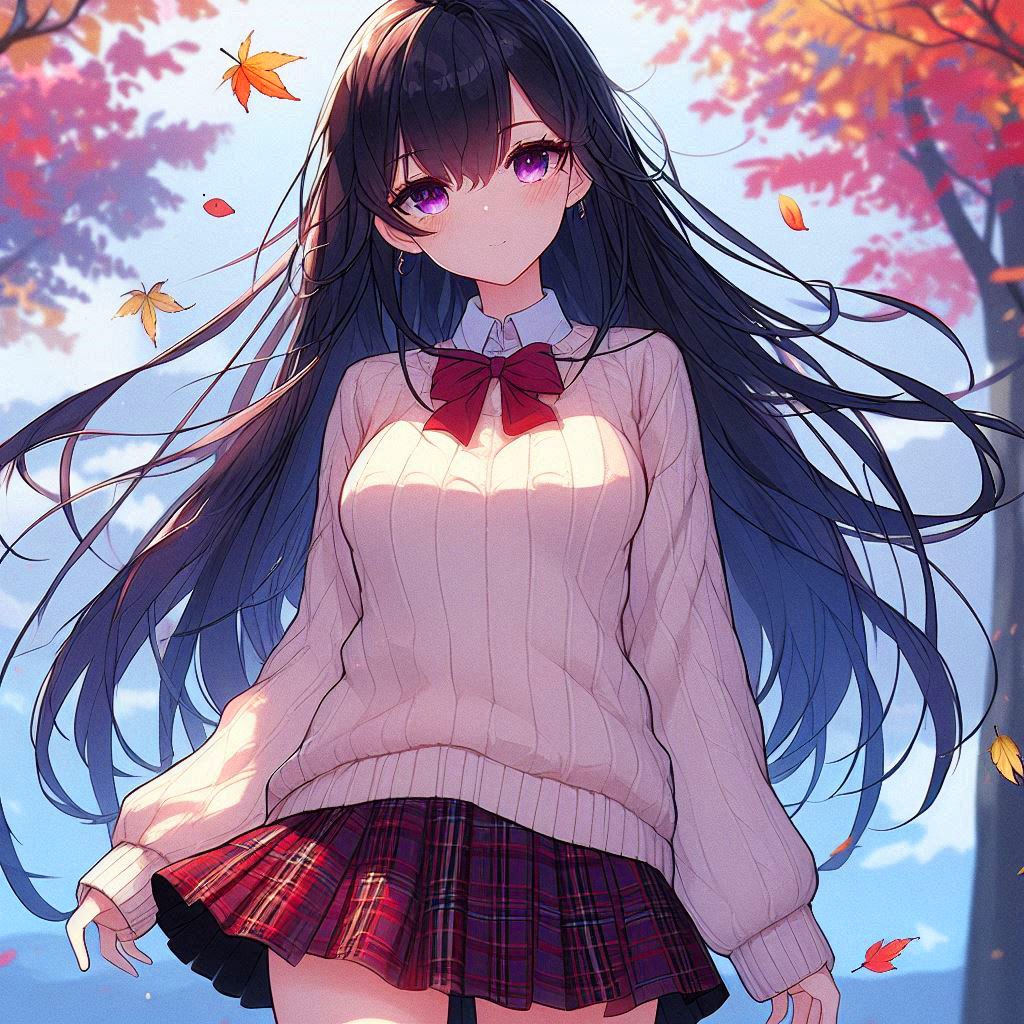 セーター制服な、黒髪ロング少女＊(7枚)