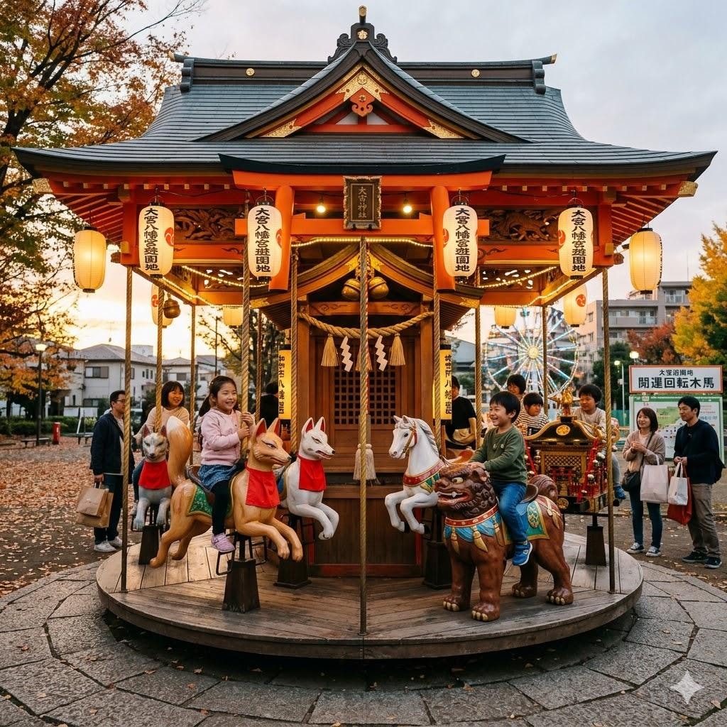 神社ぽい回転木馬と観覧車