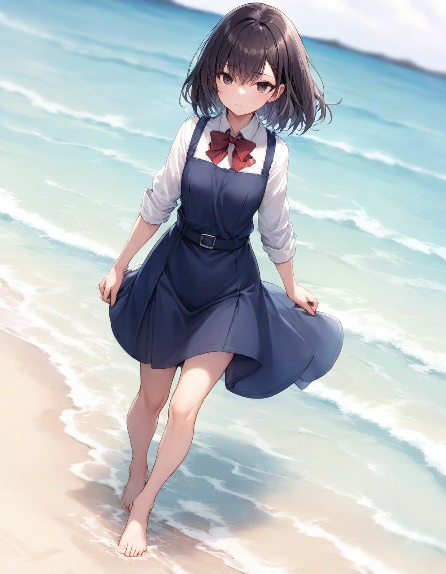 波打ち際を歩く | の人気AIイラスト・グラビア