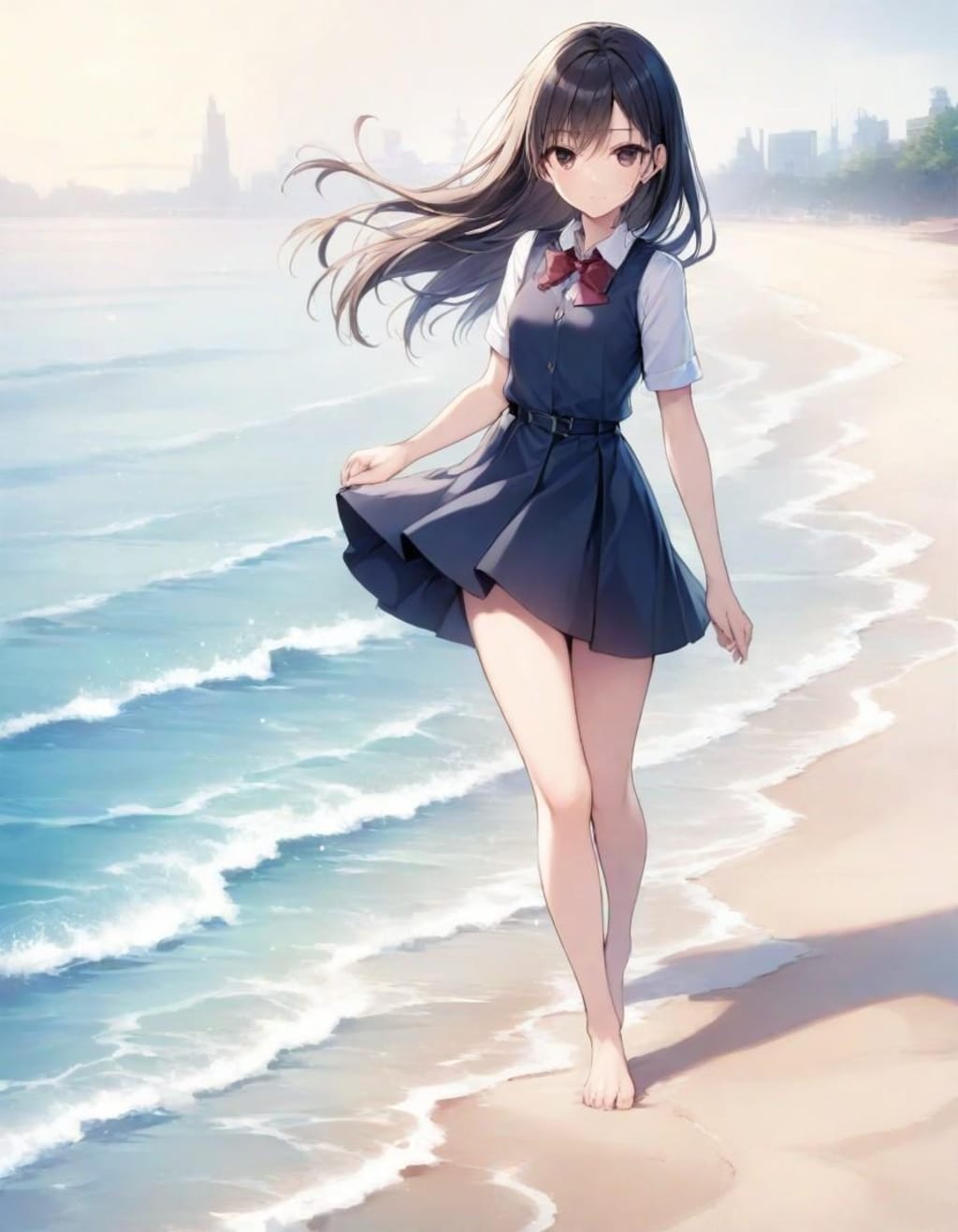 波打ち際を歩く