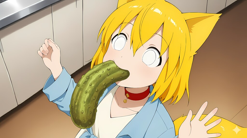 唐突に身体が新鮮生野菜を求めだしたので冷蔵庫の中を漁ってみるときゅうりをまるごと１本見つけたのでいそいそとかじりついたら実はピクルスでその風味が想定していたものと違い期待を裏切られ放心状態になるキツネ