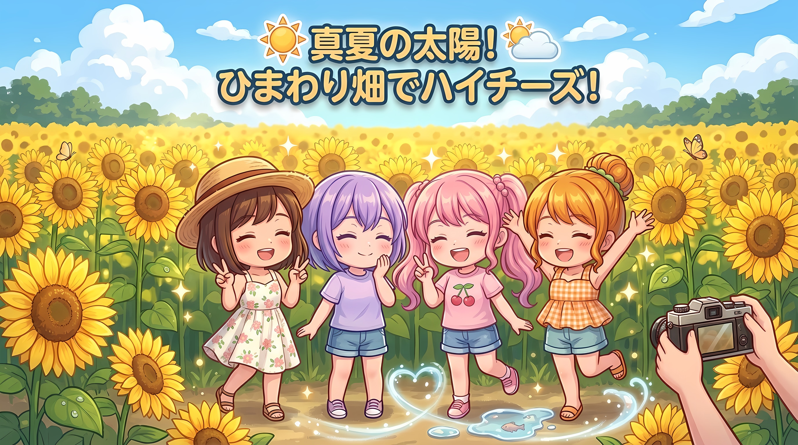 今日の夏休み（ひまわり畑でハイチーズ２） | の人気AIイラスト・グラビア