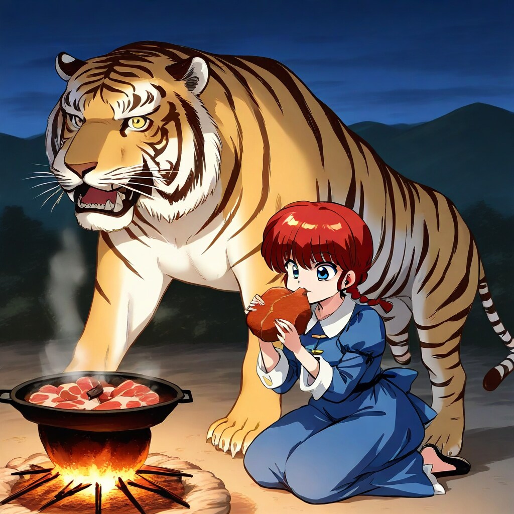 危険！虎の前で肉を食らう