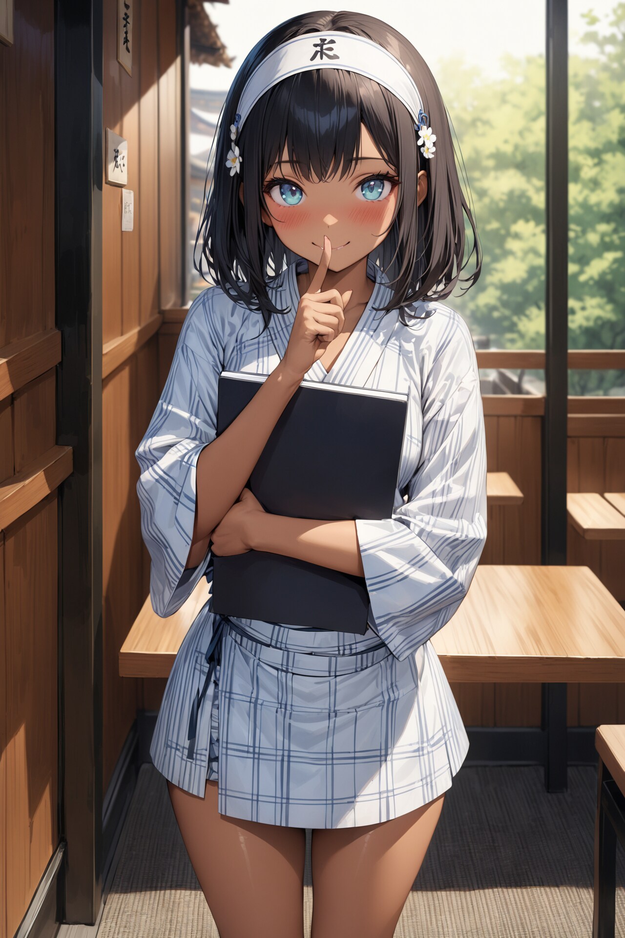 ミニ丈浴衣の褐色肌ウェイトレスさん Y805 | の人気AIイラスト・グラビア