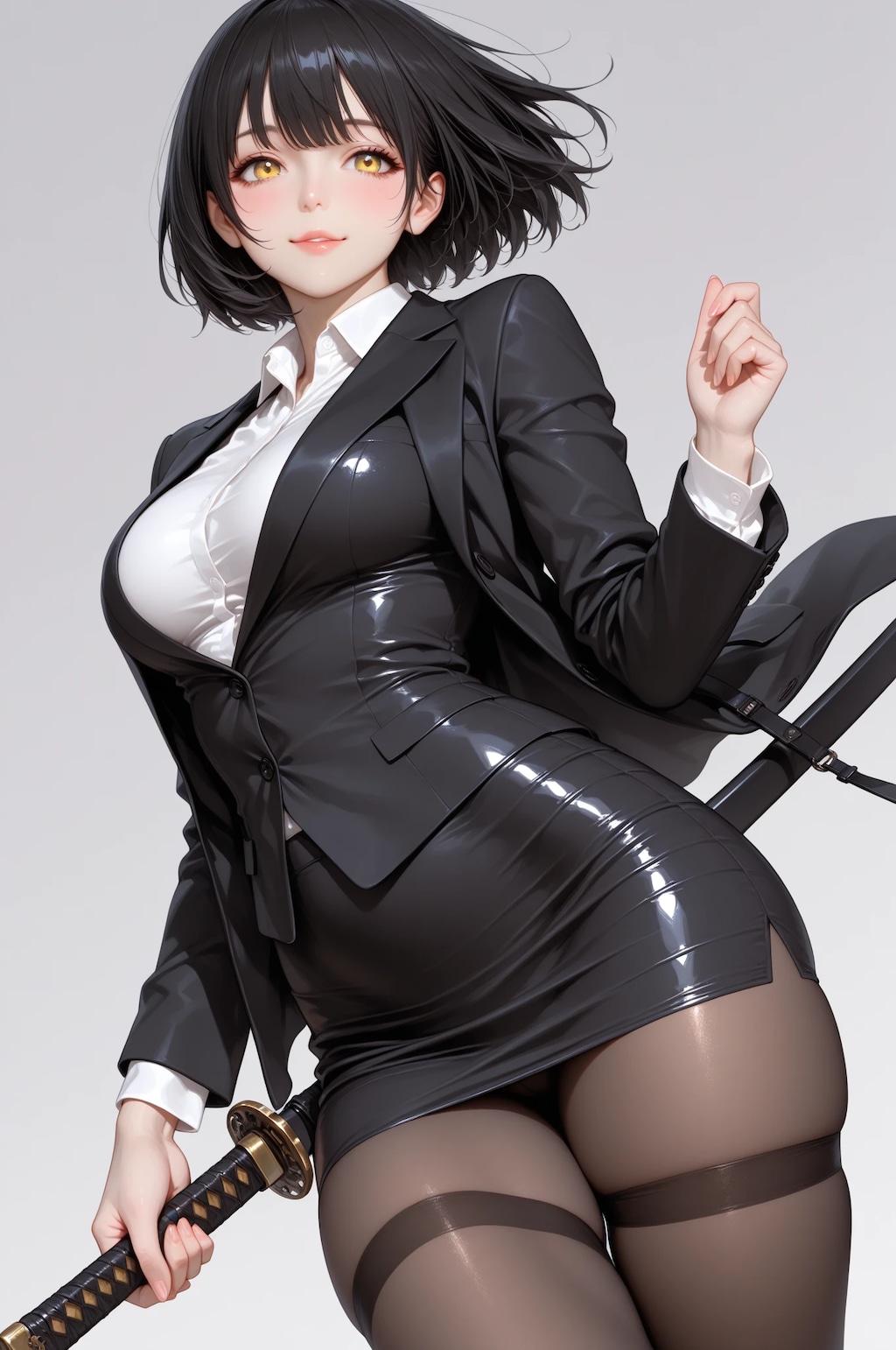 刀とスーツのお姉さん