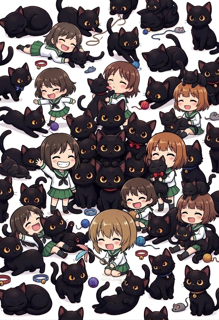 ミニキャラと黒猫 | の人気AIイラスト・グラビア