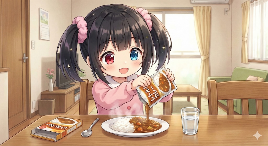 お昼ご飯はレトルトカレーですヽ(￣∇￣)