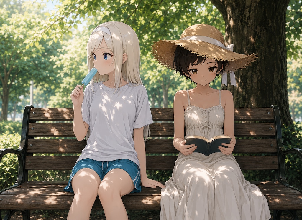 夏のベンチで