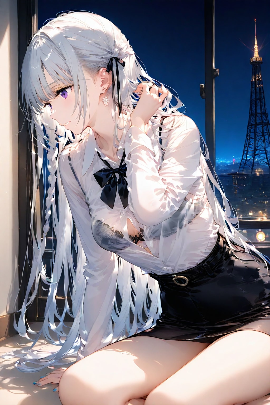 ふぅ～❤️今日も暑かったわね❤️早くお風呂入ってこの夜景で1杯やりますか❤️