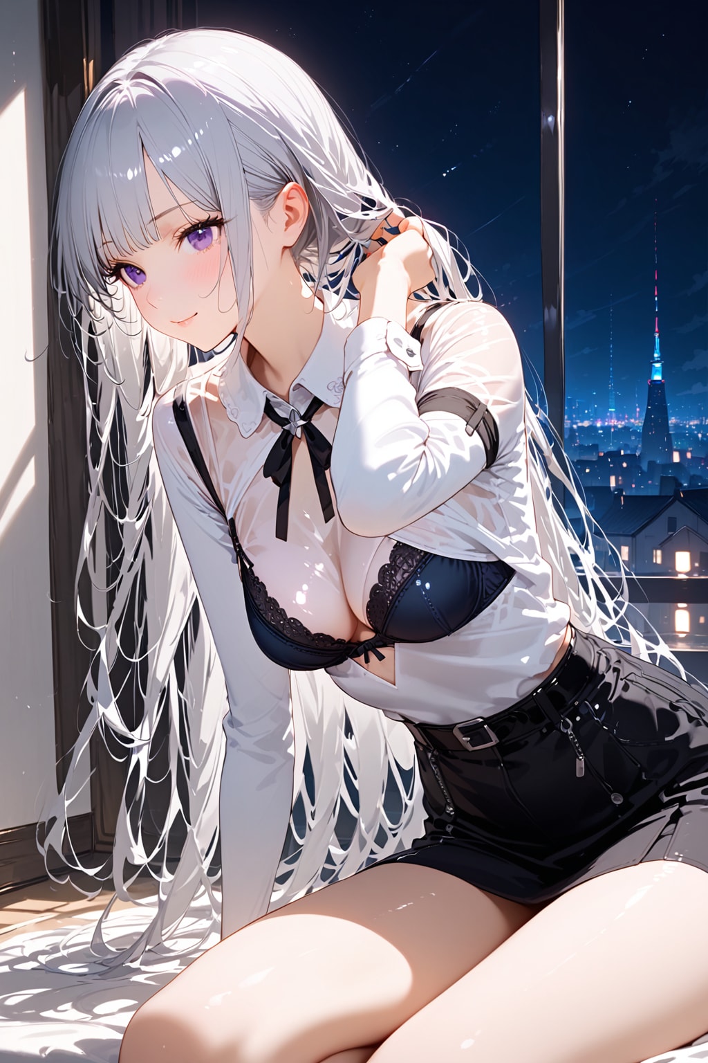 ふぅ～❤️今日も暑かったわね❤️早くお風呂入ってこの夜景で1杯やりますか❤️