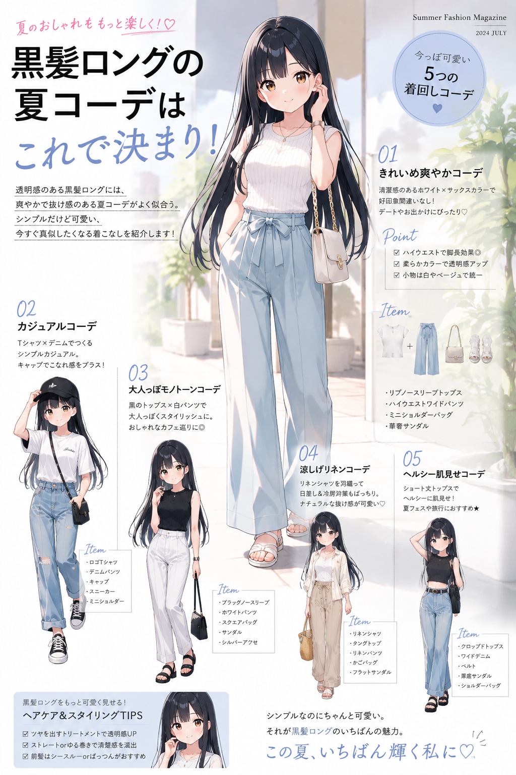 パンツスタイル夏コーデ