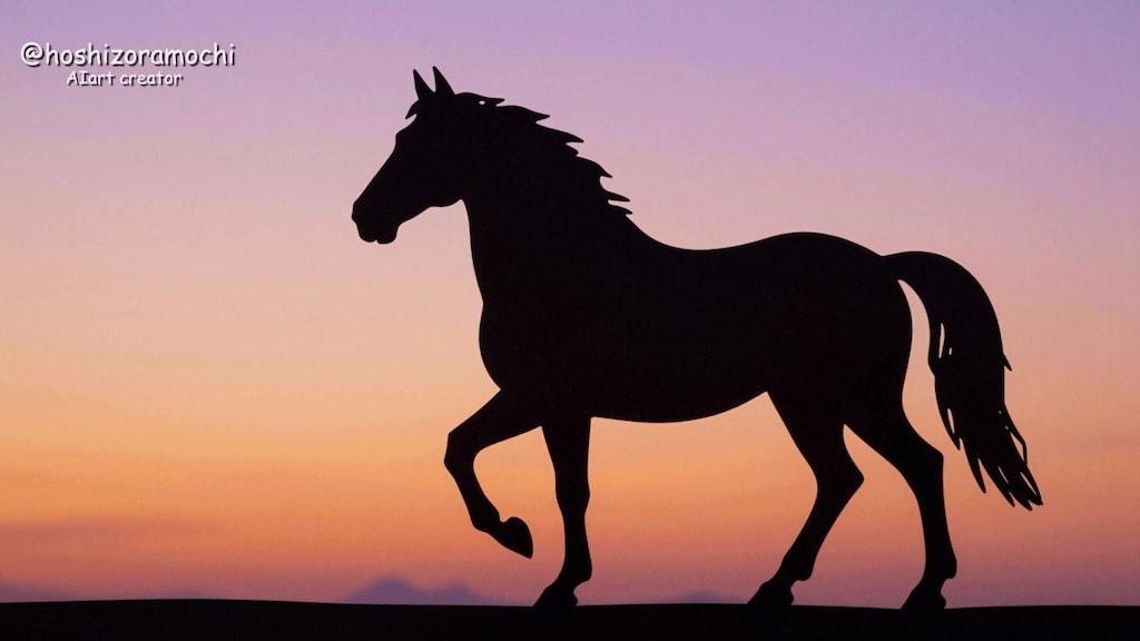 夕暮れの馬影