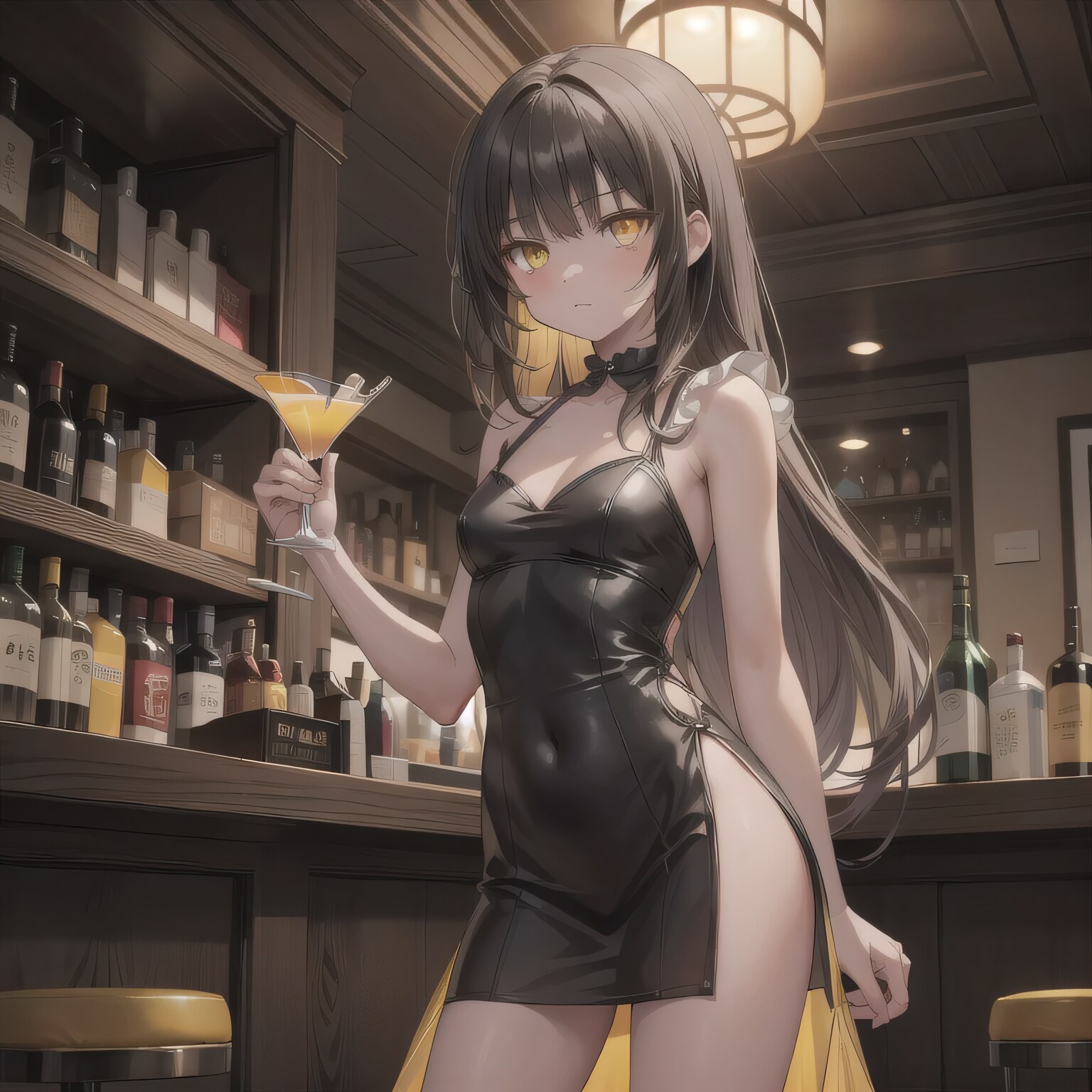 黒髪ロングで酒場の少女１６ | の人気AIイラスト・グラビア