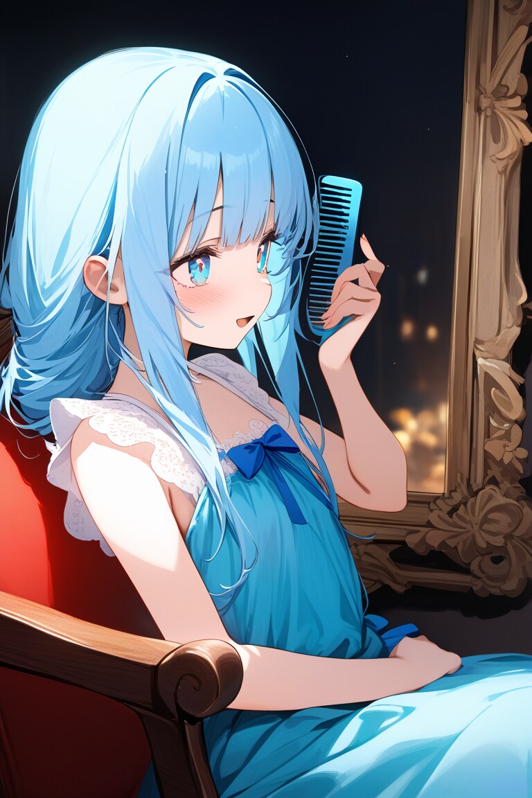 櫛で髪を梳かす
