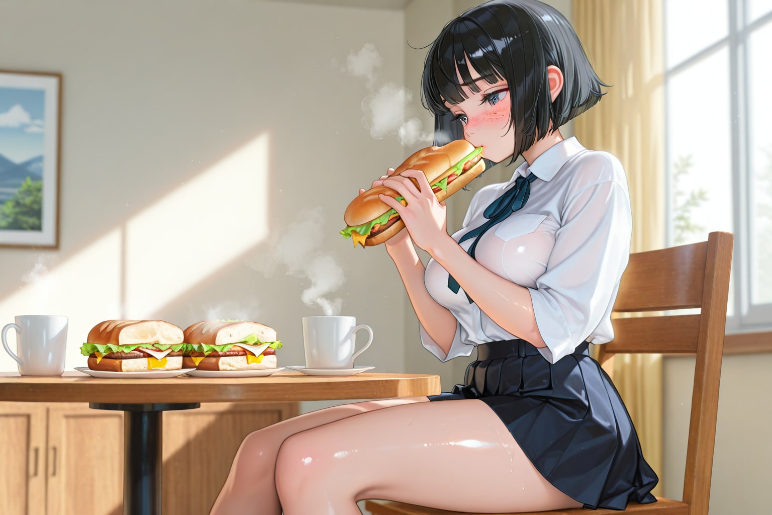お昼ごはん中のそばかすボブちゃん