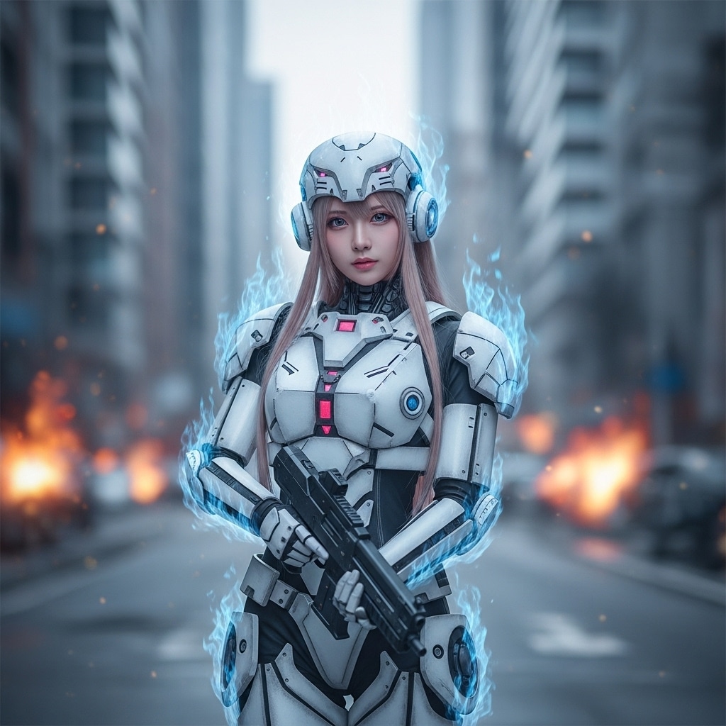 炎揺らめくアンドロイド