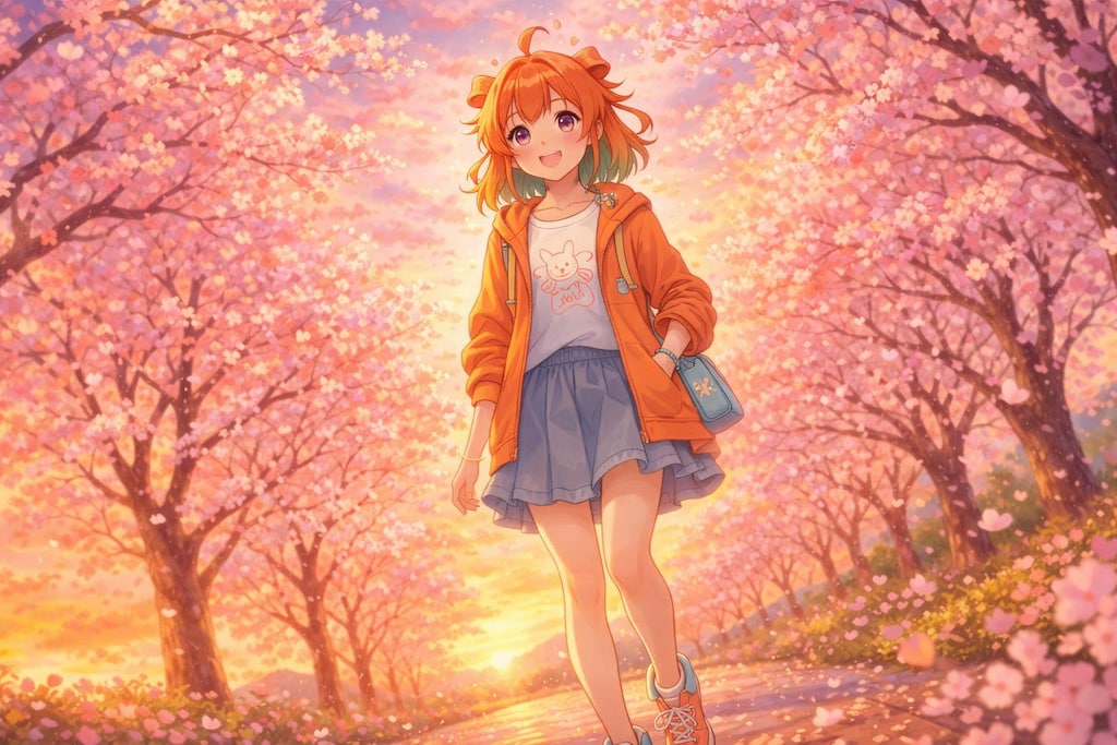 オレンジとピンクに染まる道