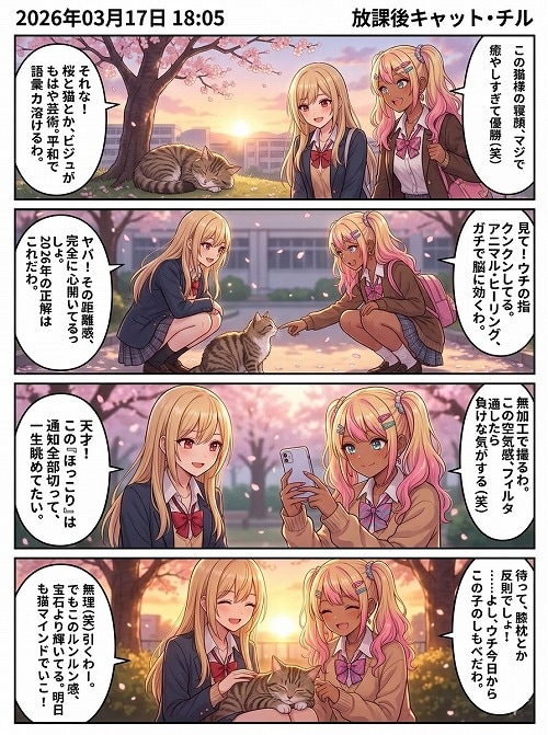 放課後チルタイム！猫と桜とルンルンの日 | の人気AIイラスト・グラビア