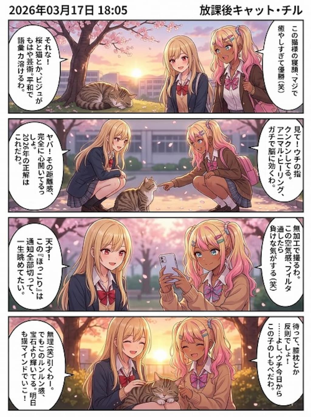 放課後チルタイム！猫と桜とルンルンの日