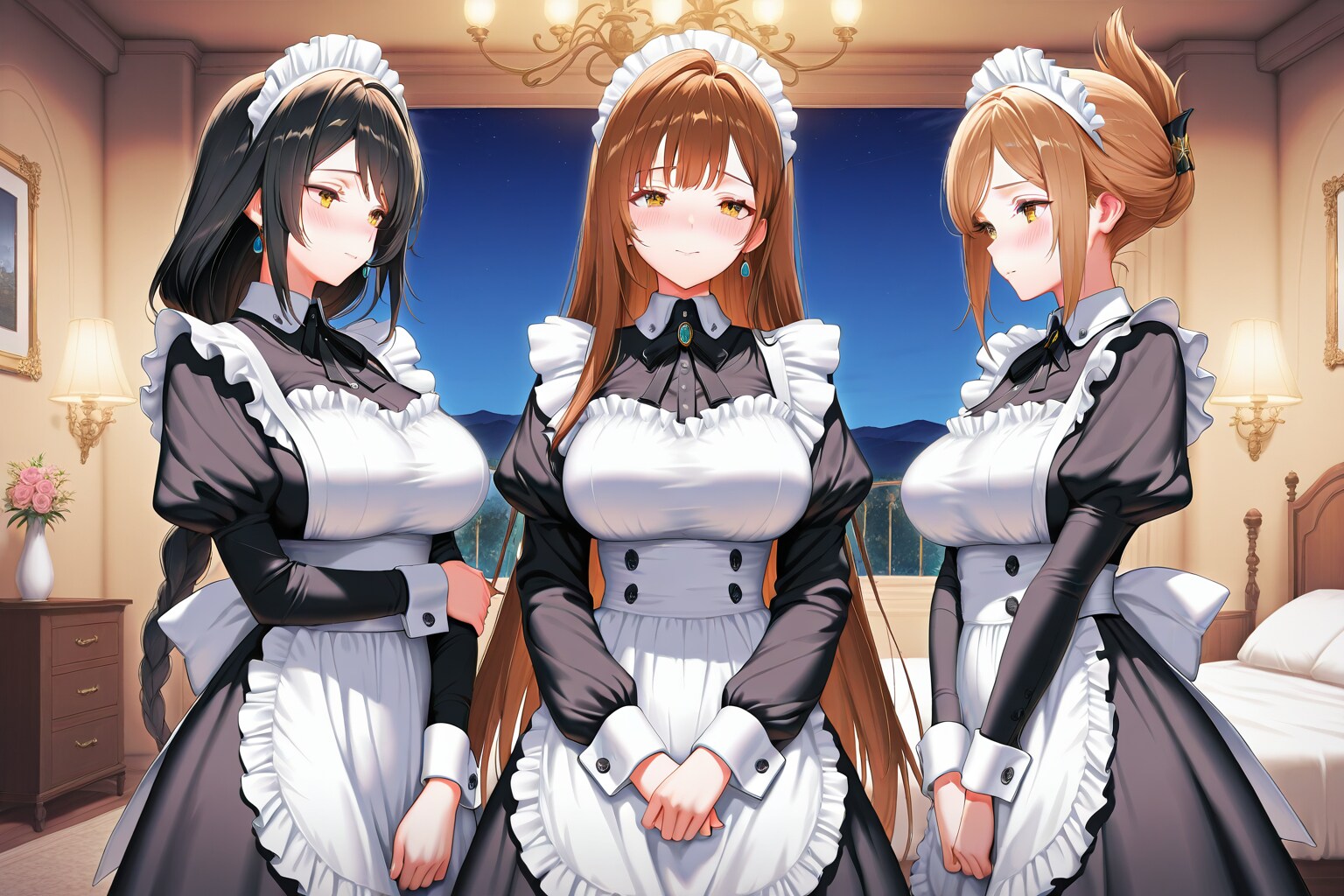寝室に呼び出されたメイドさんたち