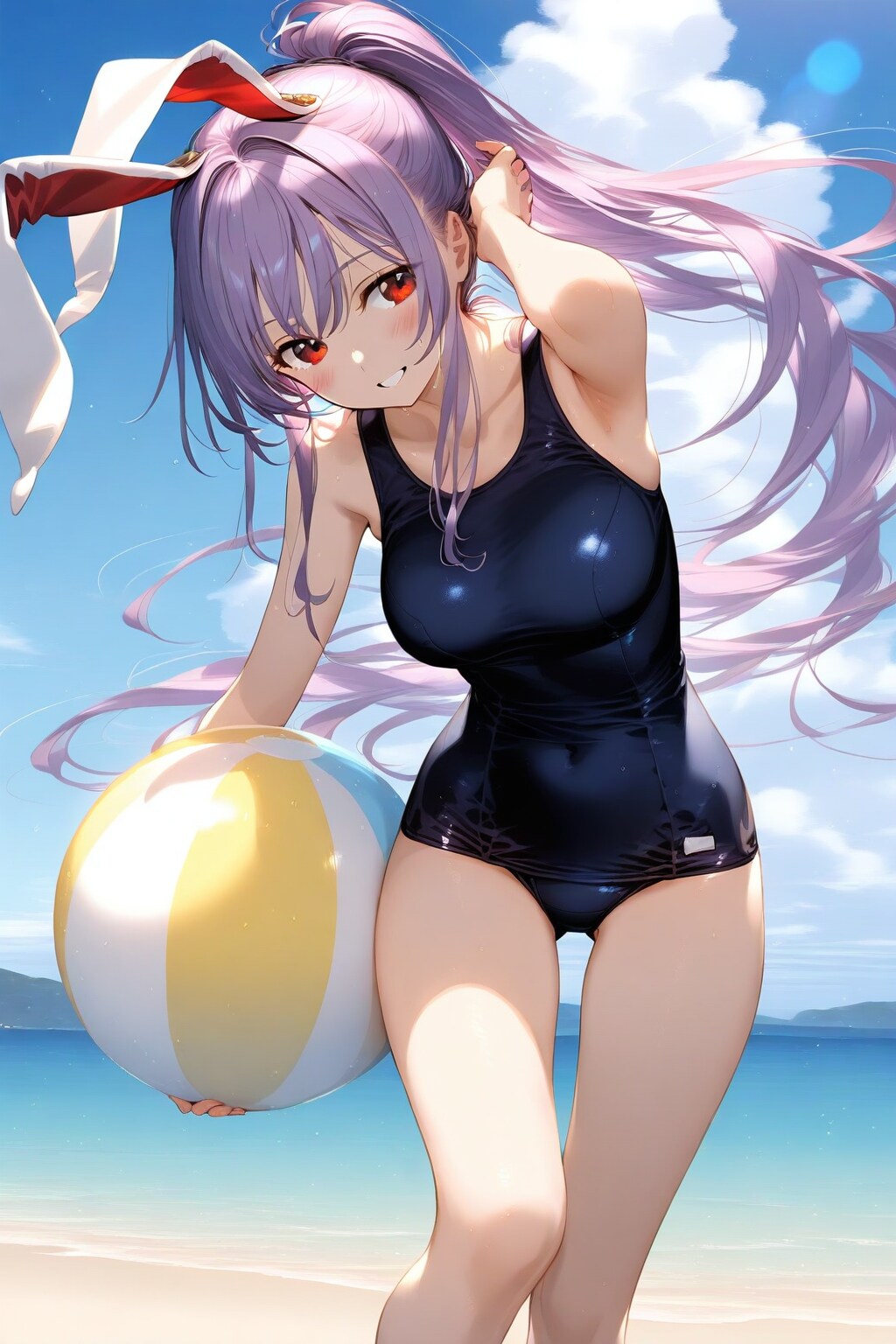 ビーチのスクール水着鈴仙