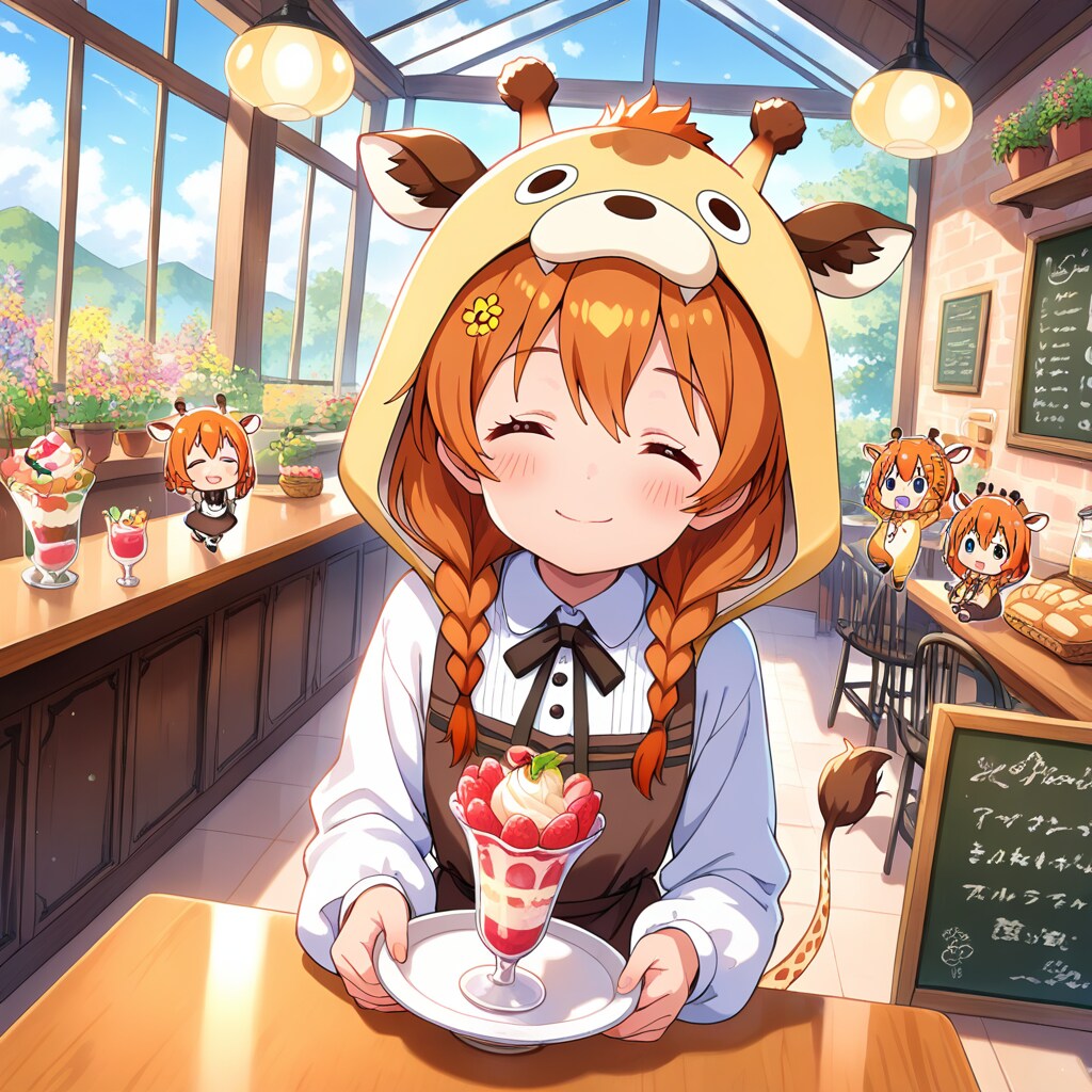 パフェとスイーツでにっこりキリンフーディーちび子ちゃん