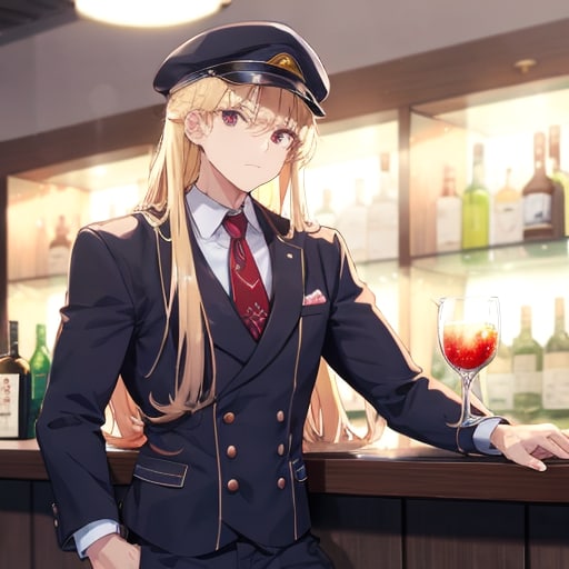 バーで酒をたしなむ金髪男性 | の人気AIイラスト・グラビア